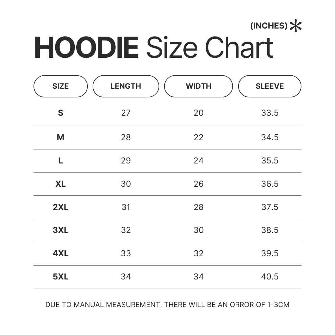 Hoodie Size Chart - One-Punch Man Store