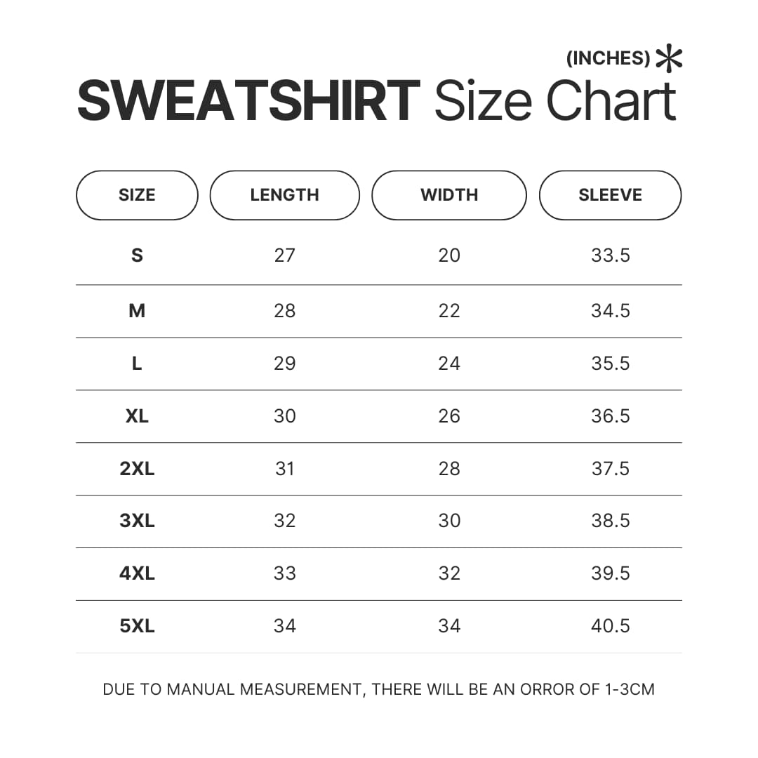 Sweatshirt Size Chart - One-Punch Man Store