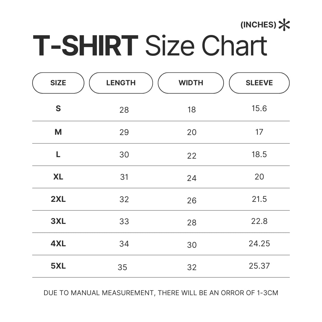 T shirt Size Chart - One-Punch Man Store