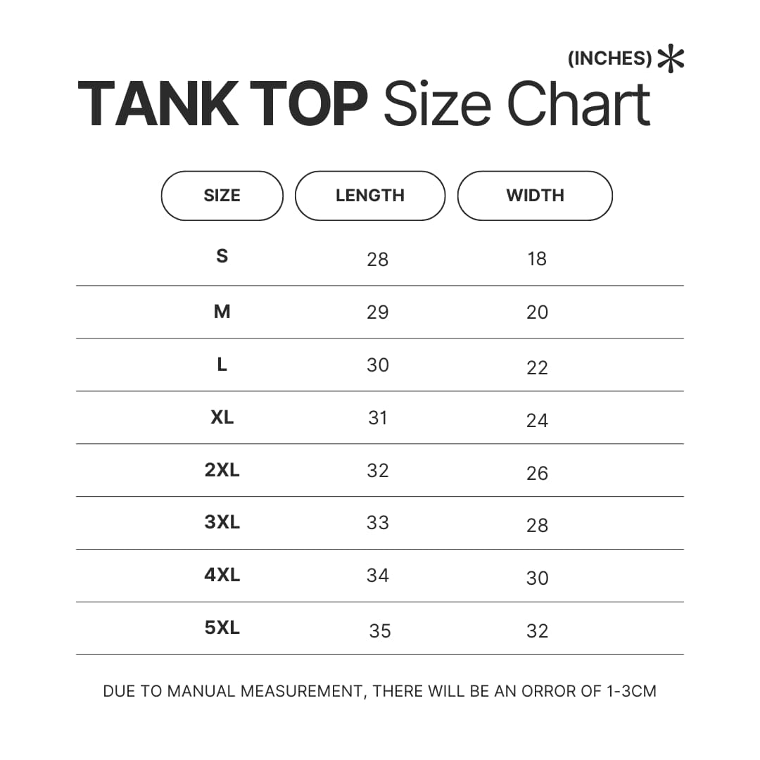 Tank Top Size Chart - One-Punch Man Store