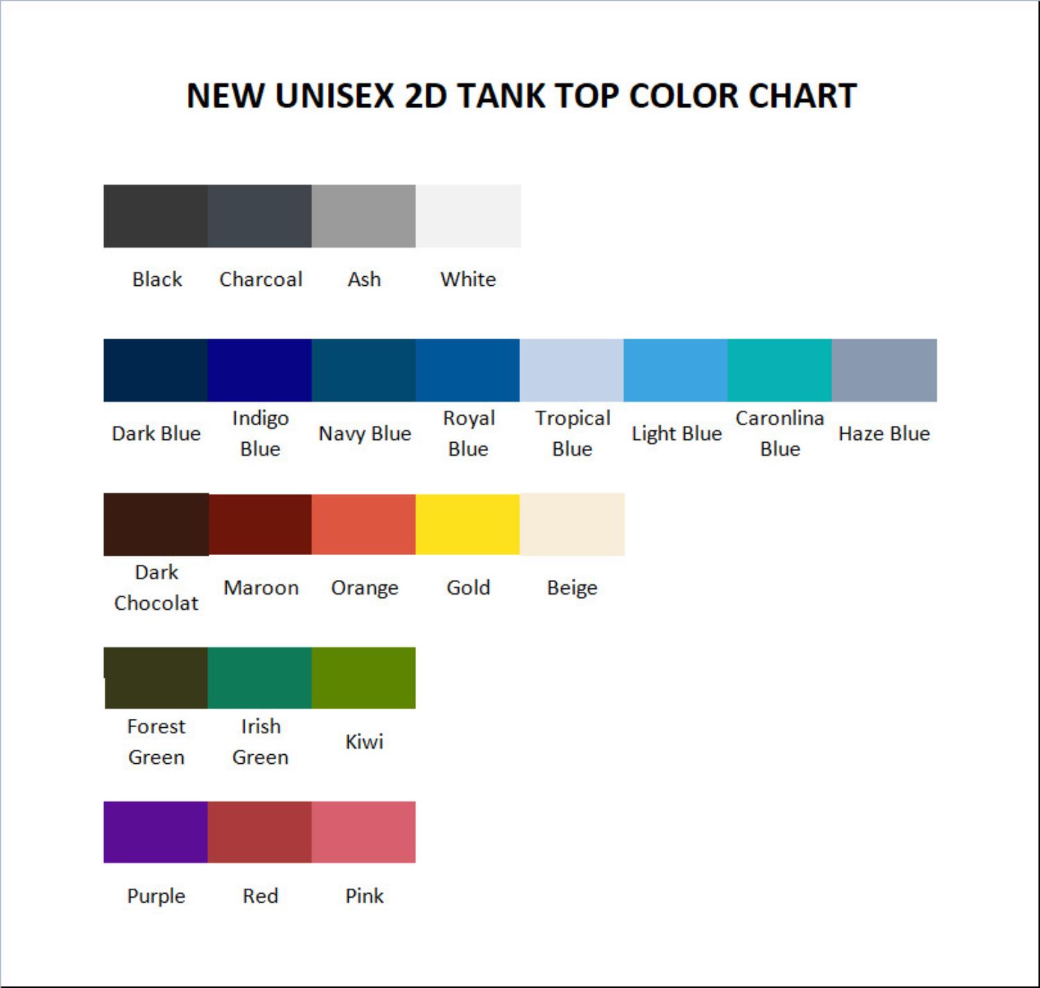 tank top color chart - One-Punch Man Store