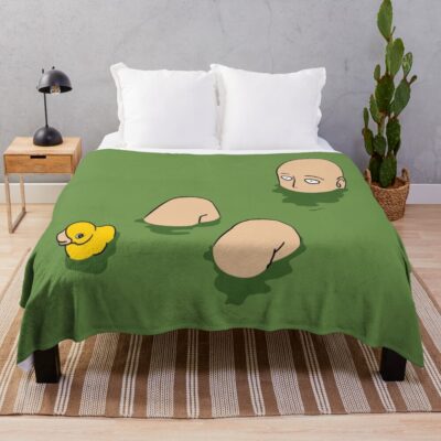 Superhero Bath Time Anime Man Fighter Bald With Ducky Throw Blanket