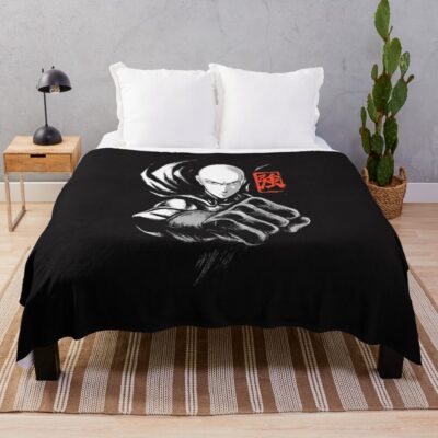 Ink Punch Manga Anime Hero Japanese Kanji Throw Blanket