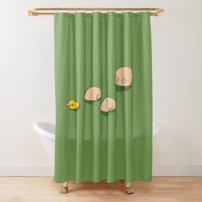 Superhero Bath Time Anime Man Fighter Bald With Ducky Shower Curtain
