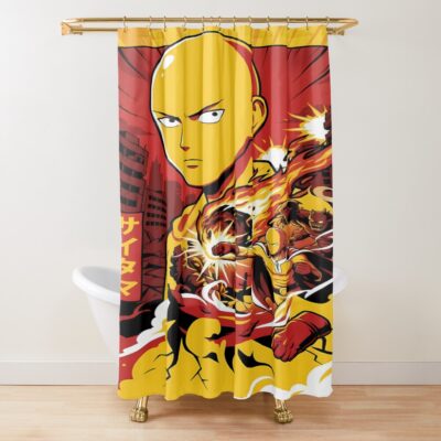 One Hit Bald Superhero Fiery Punch Action Anime Comic Art Shower Curtain