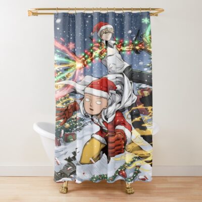 Epic Christmas Anime Heroes In Action Holiday Battle Scene Shower Curtain