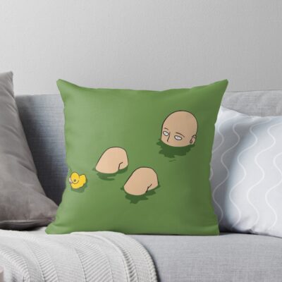 Superhero Bath Time Anime Man Fighter Bald With Ducky Throw Pillow